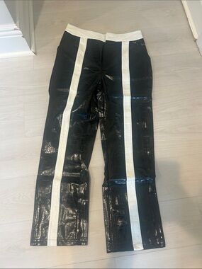 Black Faux Croc Pants with White Racing Stripes